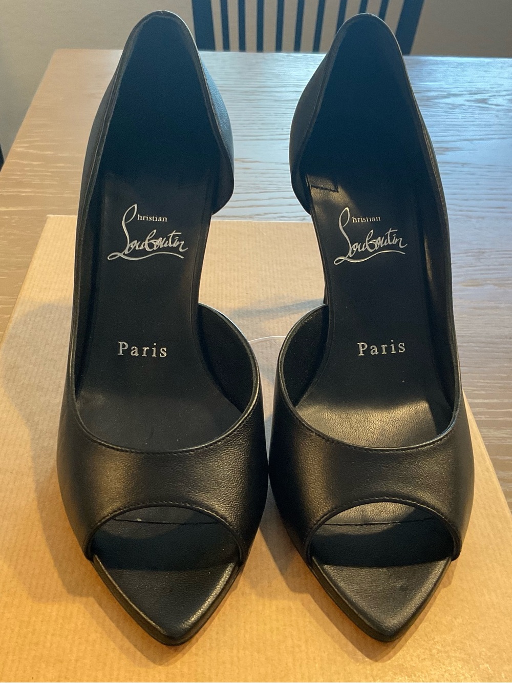 Christian Louboutin Black Leather Peep-Toe Pumps